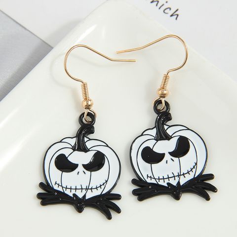 1 Pair Funny Pumpkin Skull Enamel Alloy Drop Earrings