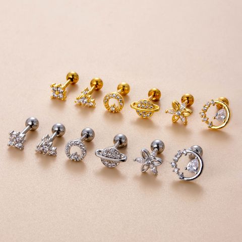 1 Piece Ear Cartilage Rings & Studs Sweet Flower 316 Stainless Steel  Copper Plating Inlay Zircon