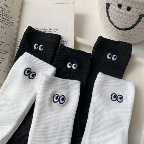 Women's Casual Eye Cotton Embroidery Crew Socks A Pair