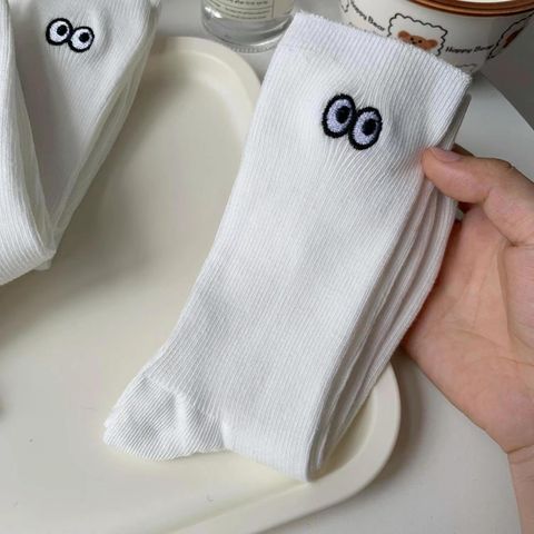 Women's Casual Eye Cotton Embroidery Crew Socks A Pair