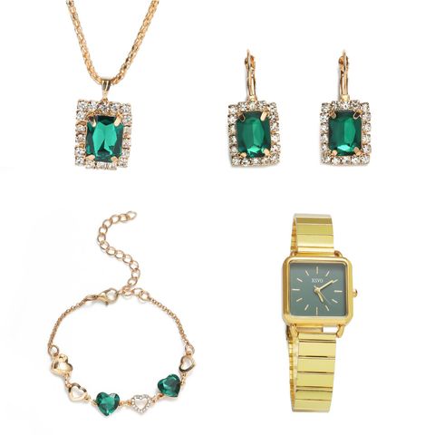 1 Set Retro Heart Shape Stainless Steel Alloy Inlay Artificial Gemstones Women's Bracelets Earrings Necklace