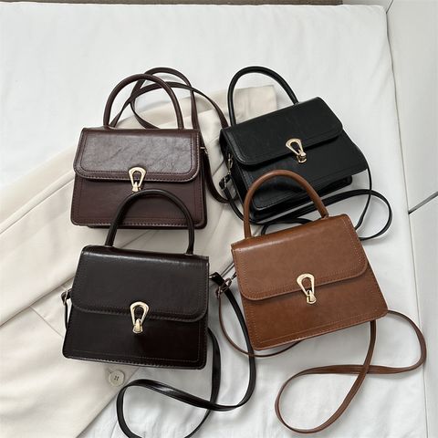 Women's Pu Leather Solid Color Elegant Square Lock Clasp Handbag