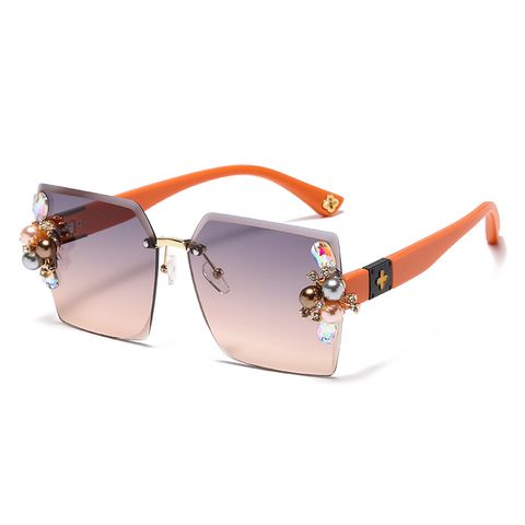 Elegant Geometric Pc Square Inlaid Pearls Frameless Women's Sunglasses