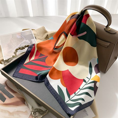 Women's Classic Style Color Block Polyester Printing Silk Scarf