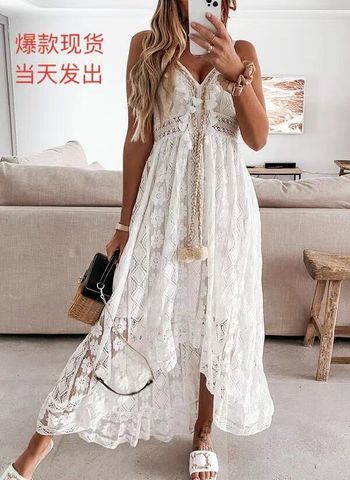 Women's Regular Dress Elegant V Neck Jacquard Lace Sleeveless Lace Maxi Long Dress Street