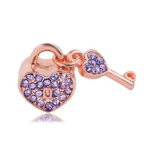 Simple Style Heart Shape Key Lock Alloy Plating Inlay Rhinestones Jewelry Accessories