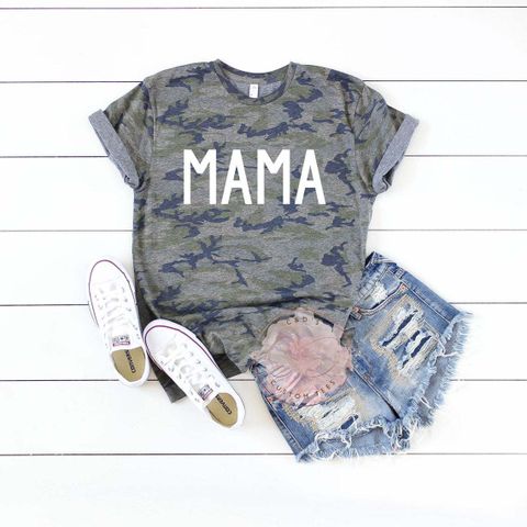 Women's T-shirt Short Sleeve T-shirts Printing Casual Mama Letter Camouflage