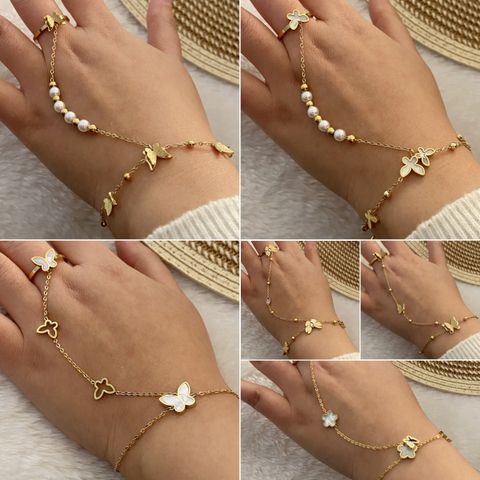Stainless Steel Artificial Pearl 18K Gold Plated Casual Elegant Plating Butterfly Glass Bracelets