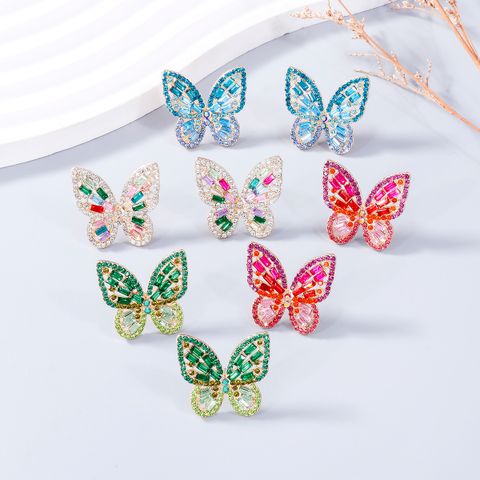1 Pair Lady Butterfly Plating Inlay Alloy Rhinestones Glass Gold Plated Ear Studs