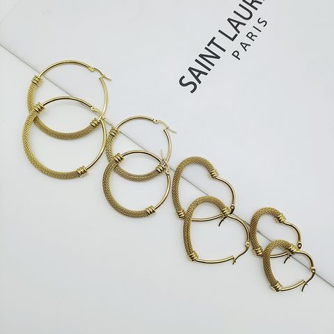 1 Pair IG Style Round Heart Shape Plating 304 Stainless Steel 18K Gold Plated Hoop Earrings