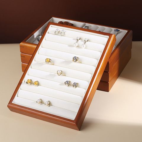 Simple Style Solid Color Solid Wood Flannel Jewelry Rack Jewelry Boxes