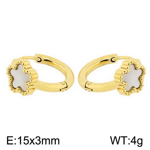 1 Pair Simple Style Flower Inlay Titanium Steel Shell 18K Gold Plated Hoop Earrings