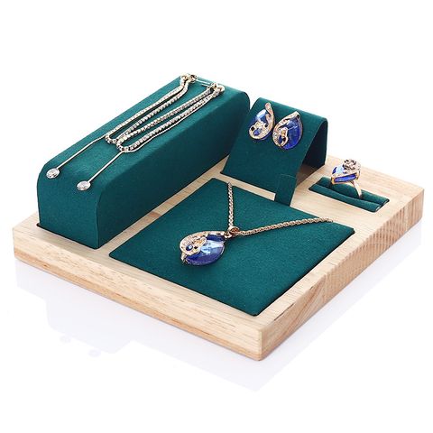 Simple Style Solid Color Bamboo Wood Jewelry Rack