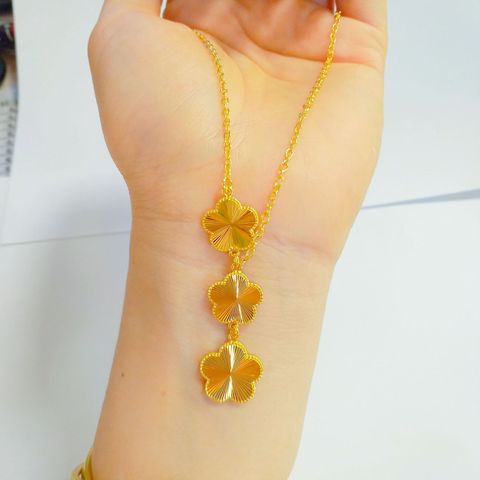 Brass Gold Plated Elegant Simple Style Flower Plating Bracelets Earrings Necklace