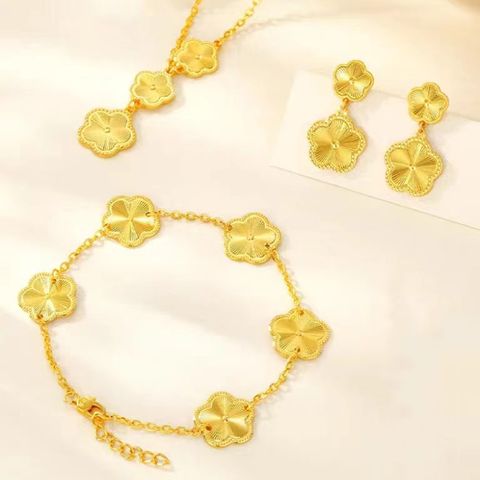 Messing Vergoldet Elegant Einfacher Stil Blume Überzug Armbänder Ohrringe Halskette