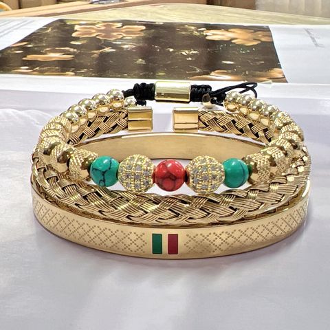 Classic Style Geometric Lattice Sparkly Artificial Gemstones Imitation Diamond Titanium Steel Braid 18K Gold Plated Unisex Bangle