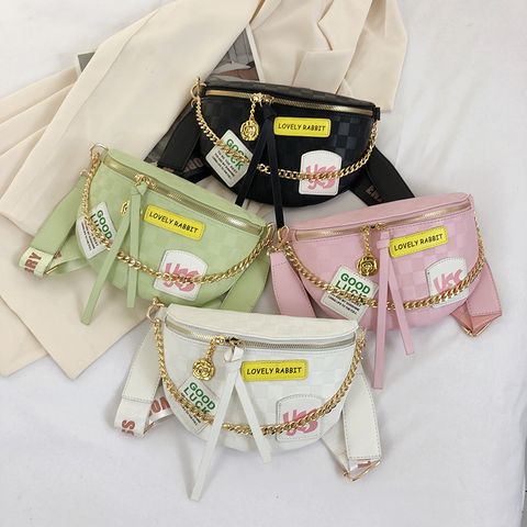 Women's Pu Letter Classic Style Sewing Thread Chain Zipper Crossbody Bag
