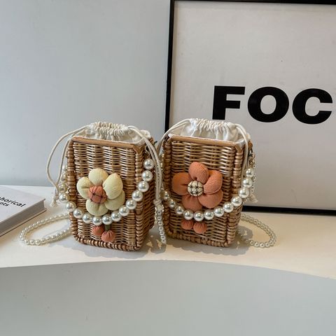 Women's Straw Flower Beach String Straw Bag