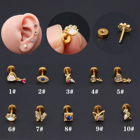1 Piece Ear Cartilage Rings & Studs Classic Style Geometric Stainless Steel Copper Polishing Plating Inlay Diamond 18K Gold Plated Ear Cartilage Rings & Studs