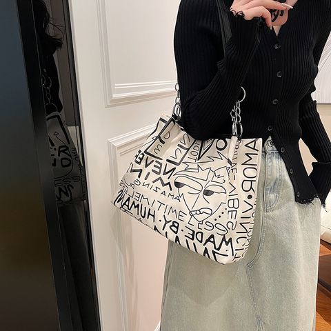 Women's Polyester Graffiti Preppy Style Sewing Thread Zipper Handbag