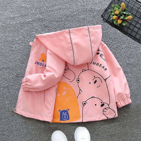 Casual Simple Style Bear Cotton Blend Girls Outerwear