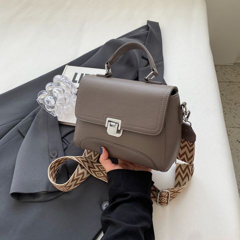 Women's Medium All Seasons Pu Leather Color Block Classic Style Square Lock Clasp Shoulder Bag