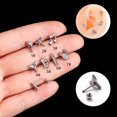 1 Piece Ear Cartilage Rings & Studs Retro Classic Style Crown Dragonfly Fish Tail 316 Stainless Steel  Inlay Rhinestones