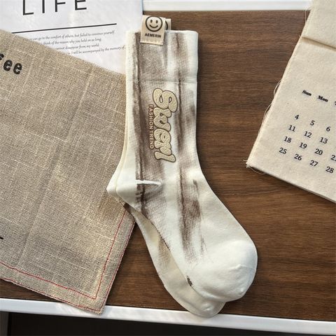 Women's Preppy Style Simple Style Letter Nylon Cotton Jacquard Crew Socks A Pair