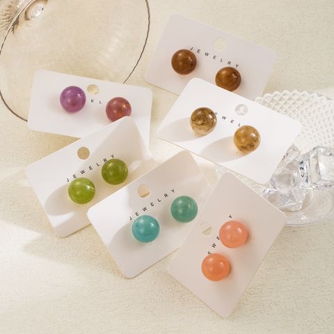 1 Pair Sweet Simple Style Round Stainless Steel Resin Ear Studs