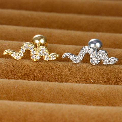 1 Piece Shiny Snake Plating Inlay Stainless Steel Zircon Ear Studs