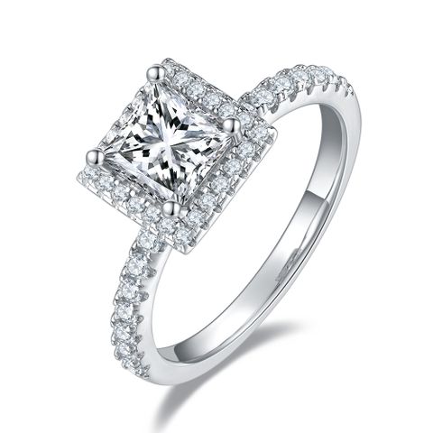 Luxurious Shiny Square Sterling Silver Plating Inlay Moissanite Rhodium Plated Silver Plated Rings