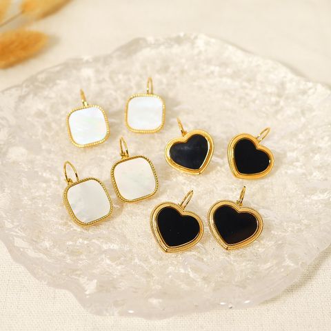 1 Pair Ig Style French Style Commute Square Heart Shape Plating Inlay Titanium Steel Shell 18k Gold Plated Drop Earrings