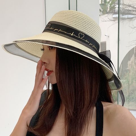 Women's Elegant Pastoral Simple Style Color Block Big Eaves Straw Hat