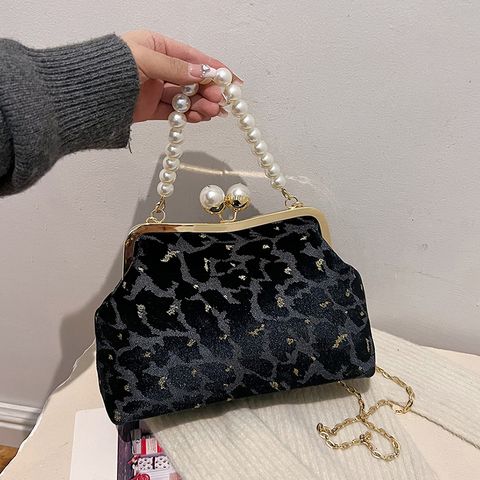 Women's Velvet Bronzing Classic Style Shell Clipped Button Handbag
