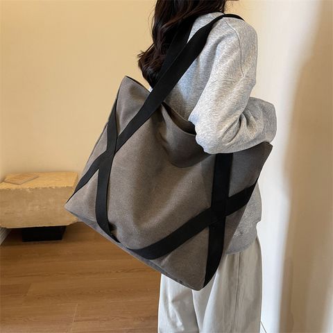 Women's Canvas Color Block Preppy Style Classic Style Sewing Thread Square Zipper Shoulder Bag