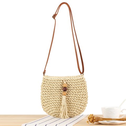 Women's Small Straw Solid Color Vintage Style Classic Style Zipper Straw Bag