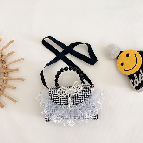 Girl's Pu Leather Houndstooth Cartoon Cute Square Magnetic Buckle Handbag