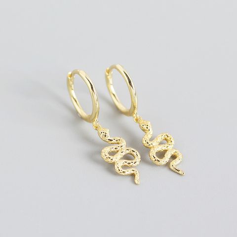 Yhe0274 European And American Entry Lux S925 Sterling Silver Ins Irregular Gold Tassel Pleated Snake-shaped Ear Clip Earrings For Women