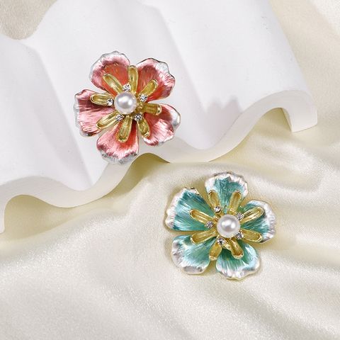 High-End Entry Lux Rich Flower Blooming Fashion Dripping Oil Pink Blue Two-Color Corsage Accessories Women's Elegant Stylish Pin Gift