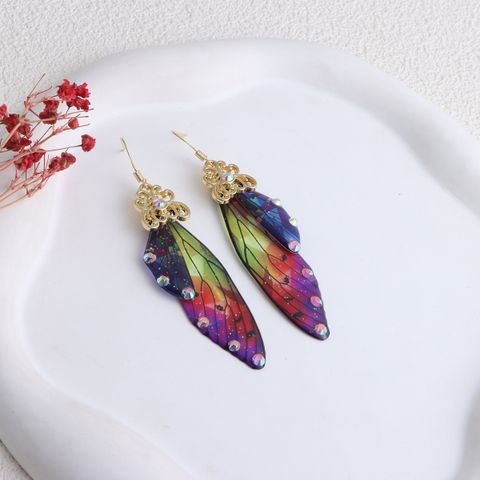 Fairy Style Wings Plastic Inlay Artificial Diamond Women's Drop Earrings 1 Pair