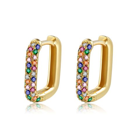 Lady Geometric Brass Zircon Earrings