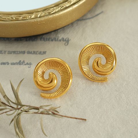 1 Pair Retro Simple Style Spiral Plating Titanium Steel 18k Gold Plated Ear Studs