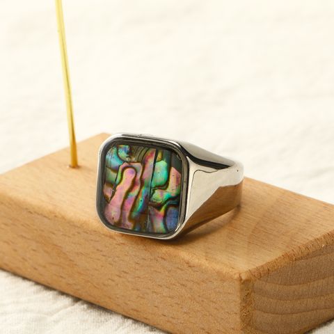 304 Stainless Steel Lady Inlay Geometric Shell Rings