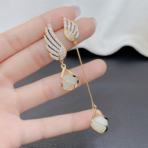 Korean Style Wings Alloy Inlay Artificial Gemstones Women's Drop Earrings