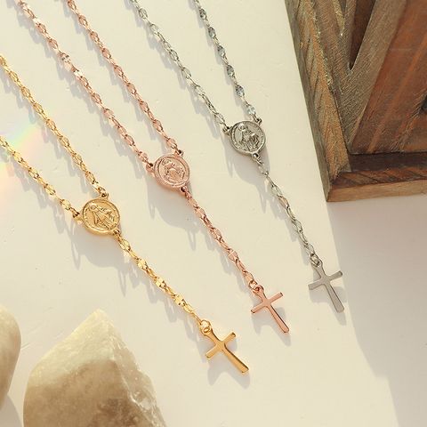 Fashion Geometric Jesus Cross Pendant Necklace Titanium Steel Gold-plated Clavicle Chain