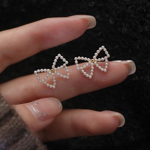 Korean Simple Small Pearl Bow Alloy Stud Earrings