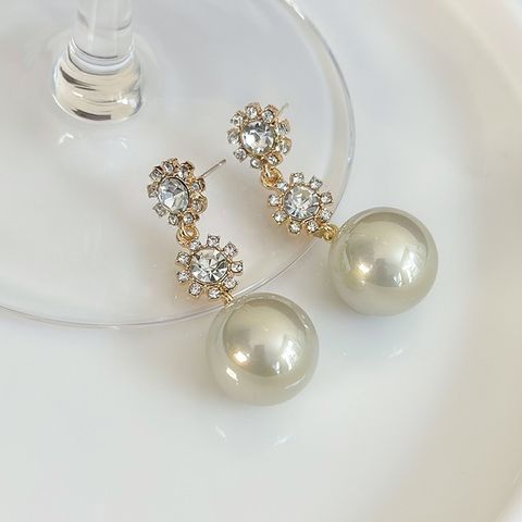 1 Pair Elegant Shiny Geometric Imitation Pearl Alloy Rhinestones Drop Earrings