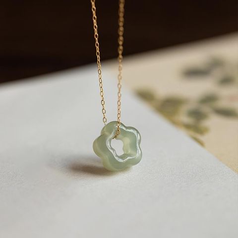 Elegant Flower Sterling Silver Plating Jade Pendant Necklace