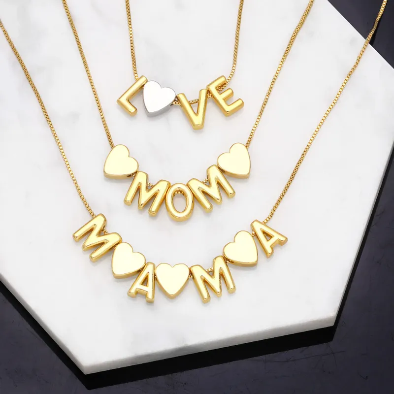 Wholesale fashion letter mama mom pendant heart copper 18k gold-plated  inlaid color zircon necklace - Nihaojewelry