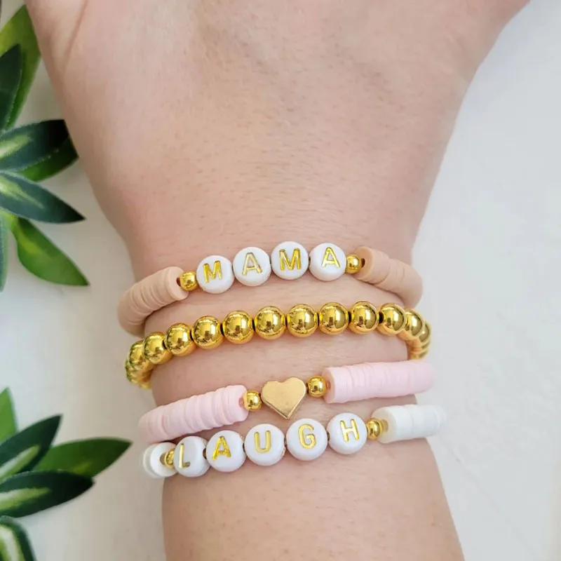 Colorful Stackable Love Letter Bracelets for Women soft clay